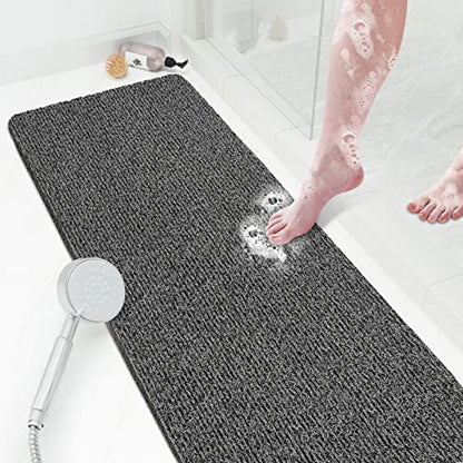 SoftDuo Shower Mat Bathtub Mat Non-Slip Soft Tub Mat | 47x16 inch,PVC Loofah Bath Mat with Drain for Tub and Bathroom,Quick Drying,Black - color: Black, size: 47" x 16" (Rectangular)