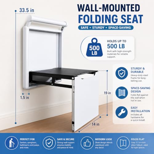 Wall Mounted Chair Shoes Shower Seat:Folding,Holder 500 LB