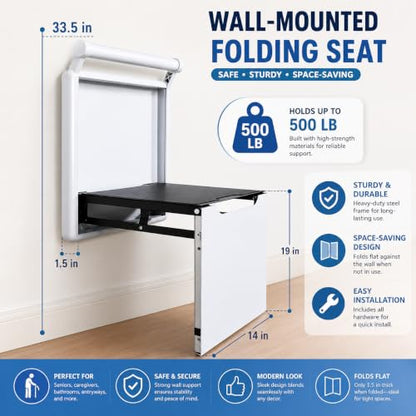 Wall Mounted Chair Shoes Shower Seat:Folding,Holder 500 LB