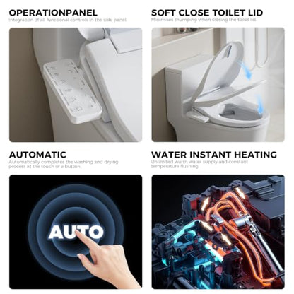 Electric Bidet Toilet Seat Elongated, Heated Warm Water Bidet Seat | Warm Air Dryer, LED Display, Self-Cleaning Nozzle, Rear & Feminine Wash, Soft Close Lid, LED Night Light, Wireless Remote - style: Premier