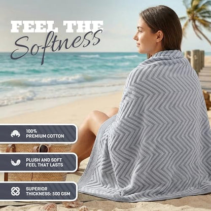 White Classic Cotton Beach Towels Oversized 35 x 70 Inches, Ultra Absorbent and Low Lint Luxury Pool Towels, Chevron Design, Light Gray, 2 Pack - color: Chevron Light Gray