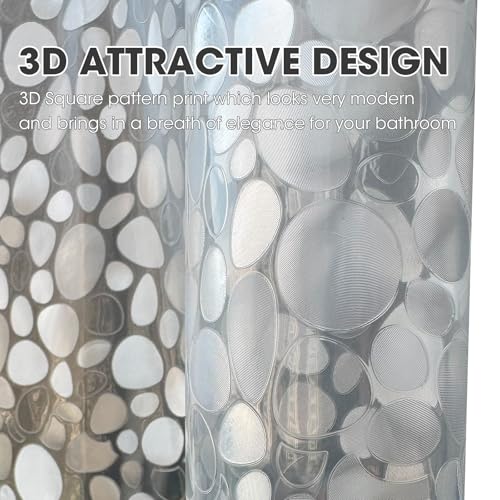 Clear Plastic Shower Curtain Liner, 3D Pebble, 70x72 in, 1 Pack | 100% waterproof, PEVA, modern 3D pattern, 12 rust-free pouch holes, fits standard tubs, for home, hotel, dorm - color: Pebble-clear