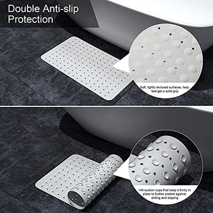 JOYCANO Bath Mat for Tub Non Slip, Shower Mat Bathtub Mat Non Slip, Natural Rubber no Plastic Odors Perfect for Baby and Elder, Tub Mat with Suction Cups, Machine Washable, 28 X 16 inches, White - color: White With Drain Holes