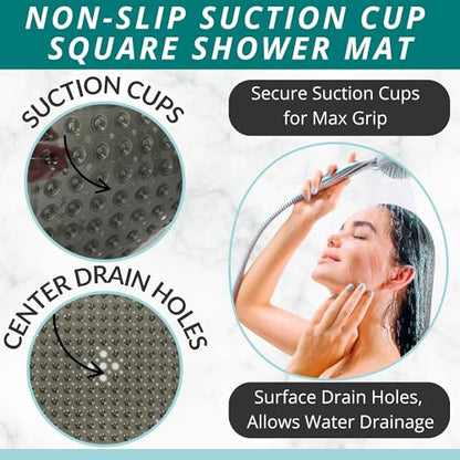 ENKOSI Square Shower Matt Non Slip - 21 x 21 - Shower Floor Mat - Anti Slip Mats for Shower Stall - Shower Bath Mat - Shower Grip Mat (21x21 Clear Grey) - color: Clear Grey