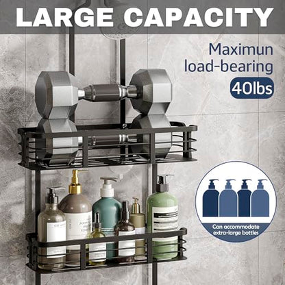 Shower Caddy Hanging, Never Rust Aluminum Shower Organizer, Over Showerhead No Drilling Shower Racks, with Soap Holder Multi Hooks Bathroom Storage for Shampoo Sponge, Black - color: Black