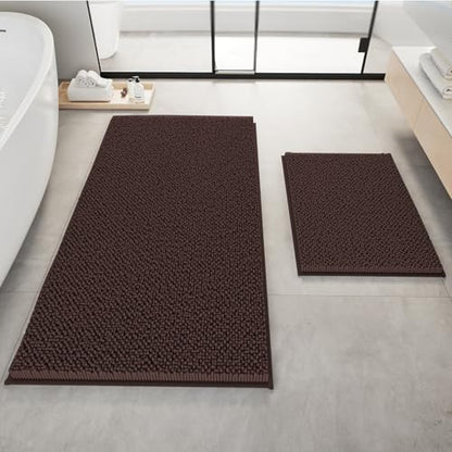 RUN HELIX Bathroom Rugs Set Non Slip 2 Piece Bath Rugs Extra Soft Chenille Bathroom Mats Bath Mat Set,Absorbent Shaggy Rugs Perfect Plush Mats Small Rug - color: Brown