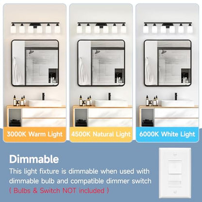 6 Light Bathroom Vanity Light, Modern Matte Black Bathroom Light Fixtures with Square Frosted Glass, Wall Sconces fixtures Over Mirror Restroom,Living Room Hallway E26 - color: Black, size: 6-Light