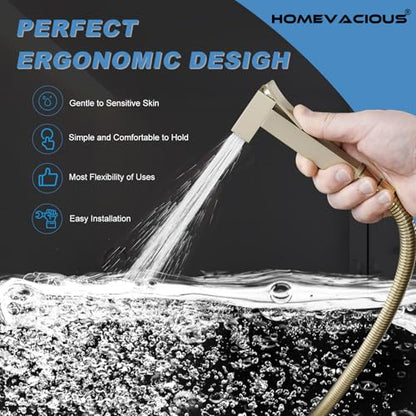Homevacious Bidet Sprayer for Toilet Adjustable Water Pressure Square Brass | Bidet Attachment Set for Feminine Pets and Baby Diaper Washing Brushed Gold - color: Brushed Gold