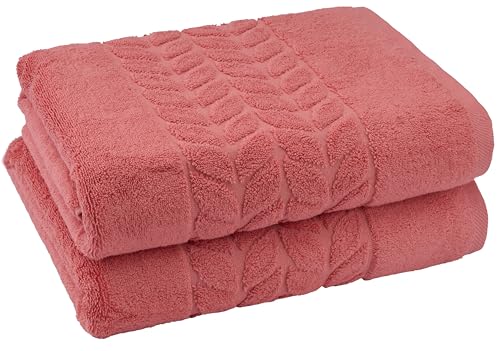 BAGNO MILANO Organic Turkish Cotton Bath Towels, Hand Towels - Premium Jacquard Collection, Certified Organic Cotton Towel Set (Coral Red, Bath Towel Set of 2) - color: Coral Red, size: Bath Towel Set of 2