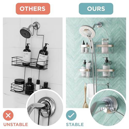 Zenna Home Expanding Shower Caddy, Rust-Resistant, Chrome with Brushed Accents - color: Chrome With Brushed Nickel Accents