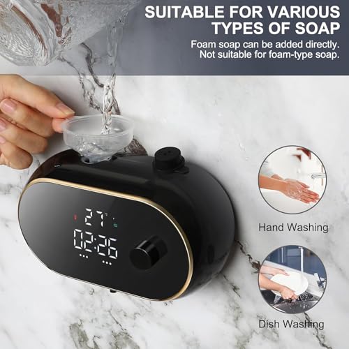 Automatic Soap Dispenser Liquid Bathroom, Wall Mount Rechargeable Touchless, Adjustable Auto Smart Electric Plastic Soap Dispenser with Clock, for Bathroom Kitchen,B,Black