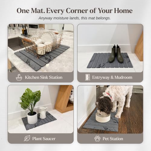 Foldable Stone Bath Mat, Diatomaceous Earth Quick Dry Non-Slip Design | Bathroom Floor & Shower Use, Jointed Panel Construction, High Absorption Surface, Space-Saving Storage, Grip Pad Included - color: Dark Gray