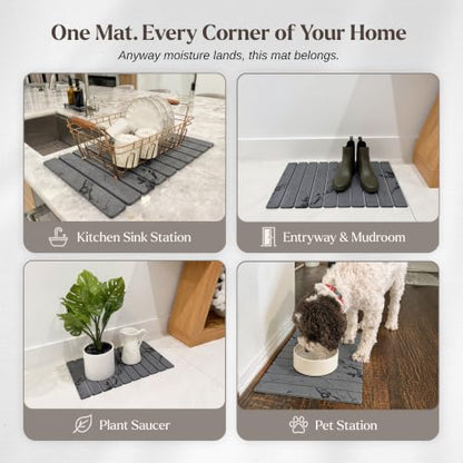 Foldable Stone Bath Mat, Diatomaceous Earth Quick Dry Non-Slip Design | Bathroom Floor & Shower Use, Jointed Panel Construction, High Absorption Surface, Space-Saving Storage, Grip Pad Included - color: Dark Gray