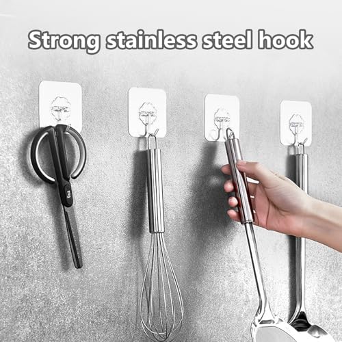 Strong Transparent Adhesive Hooks, 2-Pack No Drill, Removable Self-Adhesive Wall Hooks for Bathroom Damage-Free Hooks for Hanging Towels