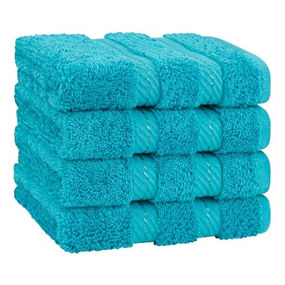 American Soft Linen 100% Cotton Luxury Turkish Towels, 4 PC Washcloth Set | Soft Absorbent Quick Dry OEKO Tex Standard 100 Certificated Durable Machine Washable Premium Hotel Quality - color: Aqua Blue, size: 13"x13"