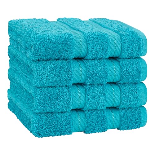American Soft Linen 100% Cotton Luxury Turkish Towels, 4 PC Washcloth Set | Soft Absorbent Quick Dry OEKO Tex Standard 100 Certificated Durable Machine Washable Premium Hotel Quality - color: Aqua Blue, size: 13"x13"