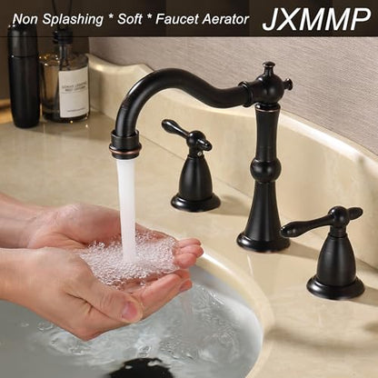 Oil Rubbed Bronze Antique Bathroom Faucet 3 Hole, Widespread 8in Bathroom Sink Faucet with Pop Up Drain and cUPC Supply Hose, Modern 2 Handle Three Hole Bathroom Faucet Bronze JXM3073ORB - color: Oil Rubbed Bronze