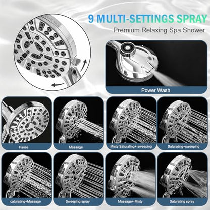 9 Settings High Pressure Magnetic Shower Head with Handheld | Power Wash for Tub&Tile, Magnetic Bracket, Pause Mode for Water Saving, Easy Clean Nozzles, 6ft Hose, Premium Chrome - color: Premium Chrome