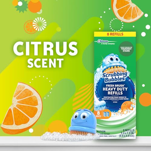 Scrubbing Bubbles Toilet Bowl Wand Cleaner Refills, Fresh Brush Heavy Duty Cleaner Toilet Refill Pads, Removes Limescale & Odors, Citrus Scent, 8 Count (Pack of 8) - size: 8 Count (Pack of 8)