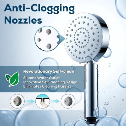 All Metal Handheld Shower Head with 72" Hose, High Pressure Shower Heads | 6 Spray,Stainless Steel Showerheads,Built-in Pause Mode,Hand HeId Showerhead,Non-Clogging Nozzles,Adjustable Brass Holder - color: Chrome Silver