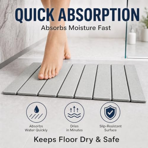 Diatomaceous Earth Bath Mat, Foldable Stone Bath Mat, 23.6 x 15.5 Inch Absorbent, Quick Drying, Diatomaceous Earth Stone Mats for Bathroom, Easy Store, Easy Clean - color: Light Gray 1pck