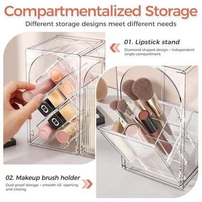 INVSSENE Stackable Makeup Organizer Countertop, Storage Perfume Skincare Cosmetic Lipstick Face Mask Makeup Brush Palettes, Ideal for Vanity Bathroom Counter - color: 3513 Clear
