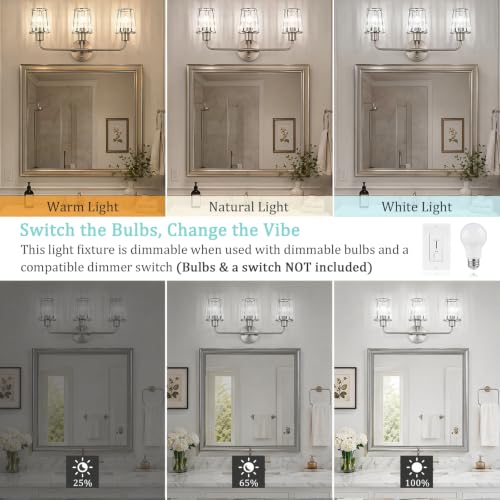 Brushed Nickel Vanity Lights 3-Light Crystal Bathroom Light Fixtures | Modern Bathroom Vanity Light E26 Wall Light over Mirror (Exclude Bulb) - color: Brushed Nickel, size: 3-Light
