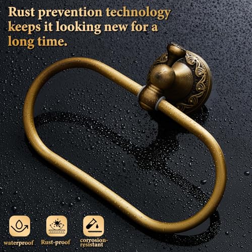 2 Pcs Antique Brass Toilet Paper Holder Towel Ring Set, Vintage Bathroom Hardware, Wall Mounted Toilet Tissue Holder Hand Towel Ring, Rustproof Brass Bathroom Accessories(Rectangle) - style: Rectangle