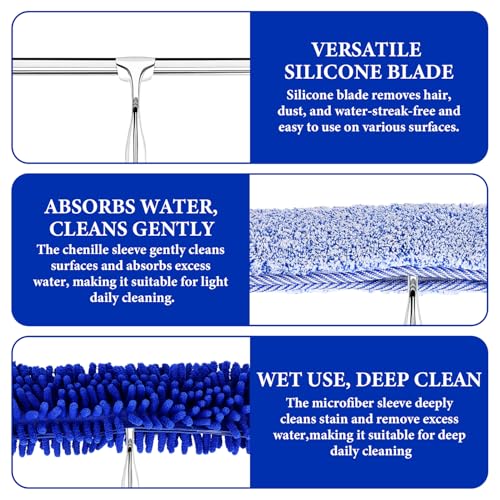 2-in-1 Window Shower Squeegee with Extension Pole for Glass Doors | Professional Window Cleaner Tool, 14" Wide Washing Equipment for High Outside Glass, Solar Panels, Shower, Car Windshield