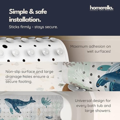 homerella Bathtub Mat Non Slip Kids 40x16 Baby Bath Mat Non Slip Anti Mold | 100% BPA Free, Non Toxic, Mildew Resistant, Machine Washable, Extra Long Kids Bath Mat for Tub Non Slip, Toddler Bath Mat - color: Sandy Sea, size: 40" x 16" (Rectangular)