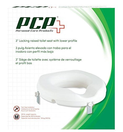 PCP Raised Toilet Seat, Increase Height Over Commode, Elevated, White, 3 Inch Rise