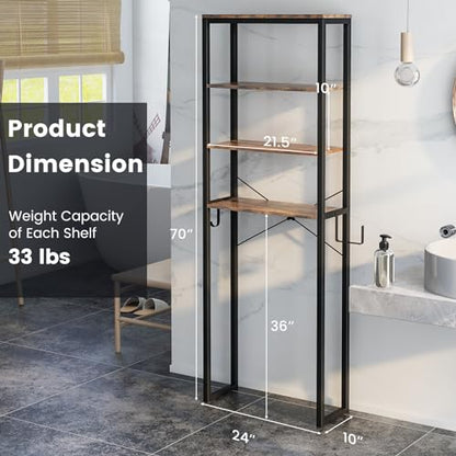 Giantex Over The Toilet Storage Shelf, 4-Tier Freestanding Space Saver Above Toilet Shelves w/Paper Holder, Side Hook & Adjustable Foot Pads, Over Toilet Bathroom Organizer for Restroom, Laundry