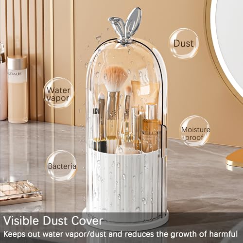 Toothbrush Holder with Sliding Lid, Toothbrush Holders for Bathrooms,360° Rotating Makeup Brush Storage Rack - Waterproof and Dustproof, Toothbrush Toothpaste Holder Beauty Brush (White) - color: White