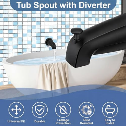 Enhon Tub Spout, Universal Fits 1/2'' Copper Pipe, 1/2'' IPS and 3/4'' IPS, Bathroom Bathtub Tub Faucet Replacement with Adapters(with Diverter,Matte Black) - color: Matte Black, style: with Diverter