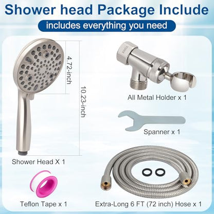 Shower Head with Handheld - All Metal Holder and Long Hose, High Pressure | Showerhead Sprayer Built-in Power Wash to Clean Tub, Tile & Pets, Multi Mode Adjustment, Brushed Nickel 2.5 GPM - color: Brushed Nickel