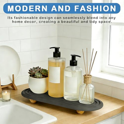 Instant Dry Sink Tray, Anti-Slip Stone Sink Caddy, Durable Kitchen Sink Organizer, Quick Dry Water Absorbing Stone Tray for Bathroom Counter, Stone Soap Tray -Dark Gray - color: Dark Gray Wooden Foot 4circles Large