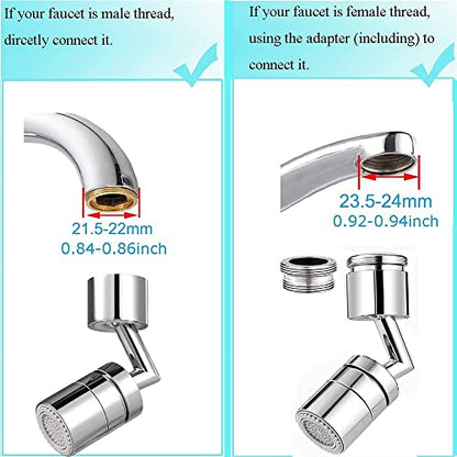 720 Degree Swivel Kitchen Sink Faucet Aerator, Dual Function Filter Faucet Head, 720 Rotating Faucet Extender for Bathroom, Flexible Faucet Sprayer Attachment