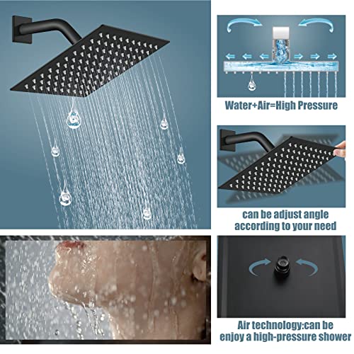 Aolemi Shower Faucet Set with Tub Filler Handheld 8" Head Matte Black | Shower Valve and Trim Kit,Handheld Spray,Tub Spout,Single Handle,SUS304,Bathroom Mixer for Remodeling - color: Black, size: 8 Inch Shower Head
