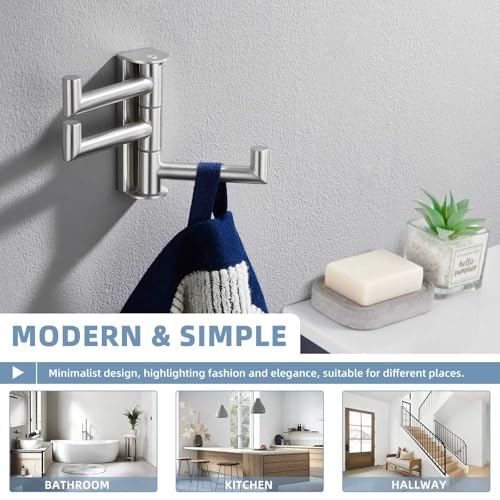 Suyar Swivel Towel Hook Brushed Nickel, Bathroom Robe Hook with 3 Arms | SUS304 Stainless Steel Shower Towel Holder, Space-Saving Design, Holds 3 Towels at Once, Wall Mounted - color: Brushed Nickel, size: 1 Pack