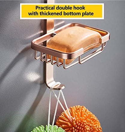 Soap Dish with Hook for Bathroom Shower Kitchen Sponge Holder Wall Mounted Rustproof No Drilling Adhesive Bar Soap Holder,Gold - color: Gold