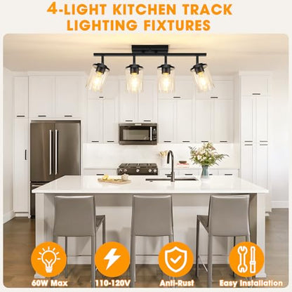 FadimiKoo 4-Lights Track Lighting Fixtures Ceiling with Clear Glass Shades, Modern Black Semi Flush Mount Ceiling Light, Rotatable Wall Mount Ceiling Lamp for Kitchen Hallway Bedroom - color: Black, size: 4-Lights