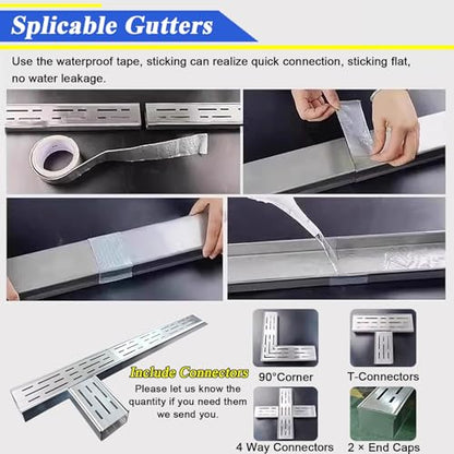 LZMZMQ 2-in Slim Channel Drain and Grate Kit, 1m 1.5m 2m Long Driveway Pool Deck Drainage Guttering Pipe and Sewerage Cover, Stainless Steel Jointable Linear Shower Drain(Black,Length-1m/3.3ft) - color: Black, size: Length-1m/3.3ft