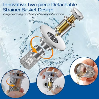 Bathroom Sink Drain Strainer,(4PCS) Pop-up Sink Drain Strainer with Removable Stainless Steel Strainer Basket Hair Catcher, Bathroom Sink Strainer for Bathroom Sink Stopper Replacement - color: Sliver-4
