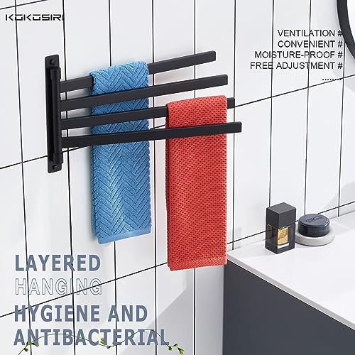 KOKOSIRI Bathroom Towel Bars Swivel Towel Rails Matte Black Swing Out Hand Towel Holder 4-Arm for Bath Kitchen Wall Stainless Steel B5007BK-A4 - size: 4-Bar