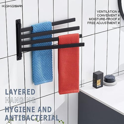 KOKOSIRI Bathroom Towel Bars Swivel Towel Rails Matte Black Swing Out Hand Towel Holder 4-Arm for Bath Kitchen Wall Stainless Steel B5007BK-A4 - size: 4-Bar