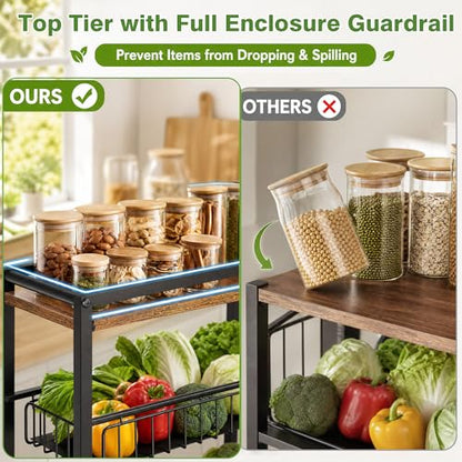 5-Tier Slim Rolling Cart Kitchen Utility Cart, Narrow Kitchen Cabinet with 4 Pull-Out Baskets - Versatile Rolling Storage Cart for Spices, Pantry & Bathroom Organization