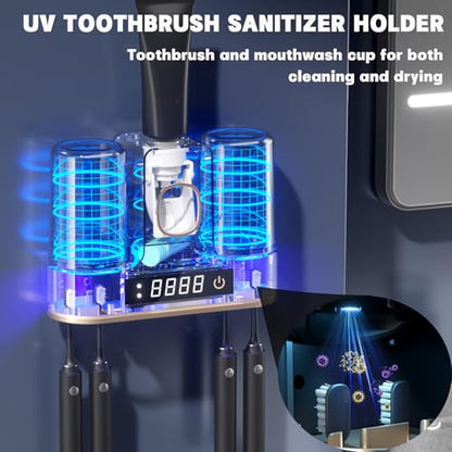 Electric Toothbrush Holders for Bathrooms, Dustproof Smart Toothbrush Holder Wall Mounted - 4 Brush/2 Cups, Auto Toothpaste Dispenser, Hot Air Drying & LCD Display,Toothbrush Cleaner (White) - color: White