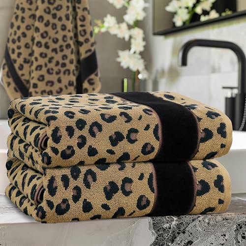 COTTON CRAFT Oversized Bath Sheet - 2 Pack 100% Cotton Animal Print Towels | Extra Large 35 x 84 Leopard Cheetah Africa Safari 500 GSM Bath Sheet - Soft Absorbent Luxury Bathroom Shower Jacquard Towels - color: 2 Pack Bath Sheet