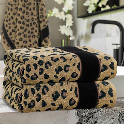 COTTON CRAFT Oversized Bath Sheet - 2 Pack 100% Cotton Animal Print Towels | Extra Large 35 x 84 Leopard Cheetah Africa Safari 500 GSM Bath Sheet - Soft Absorbent Luxury Bathroom Shower Jacquard Towels - color: 2 Pack Bath Sheet
