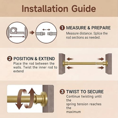 Gold Tension Curtain Rod 24 to 64 Inch(2-5.3ft) - Stainless Steel Spring Tension Shower Curtain Rod, No Drilling Satin Gold Tension Rod for Curtains Windows Closet Kitchen - color: Satin Gold, size: 24-64 Inches